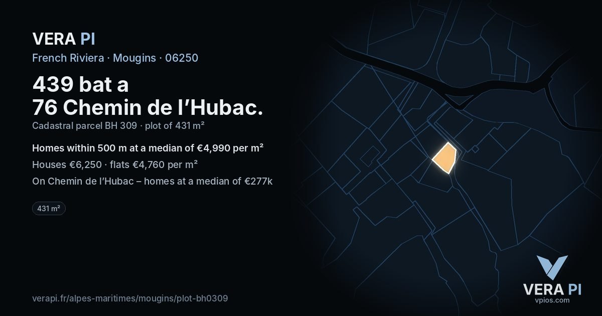 439 bat a 76 Chemin de l’Hubac, Mougins at night – the plot lit, the parcels around coloured by the prices near them