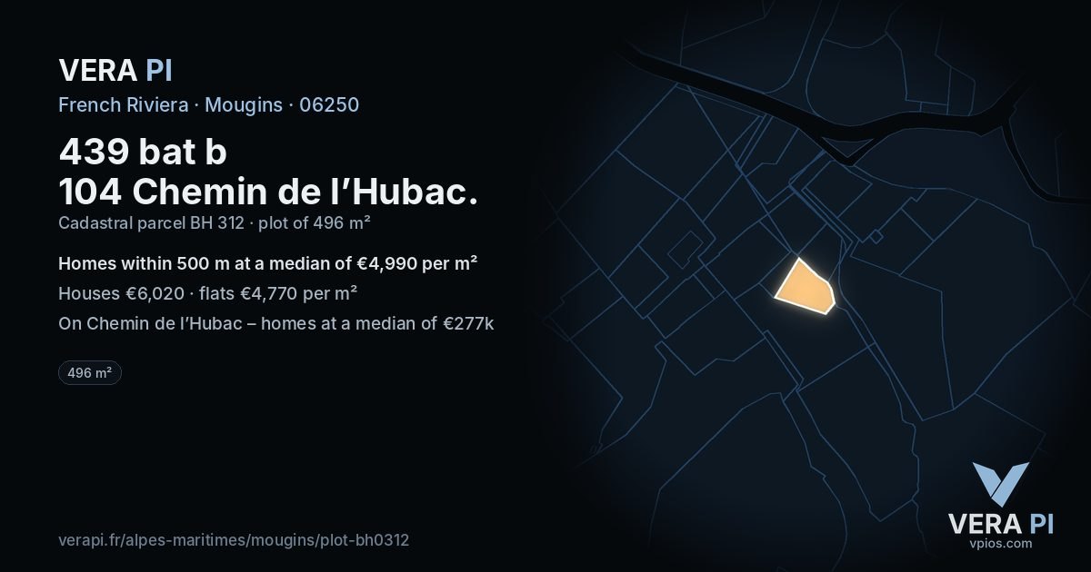 439 bat b 104 Chemin de l’Hubac, Mougins at night – the plot lit, the parcels around coloured by the prices near them
