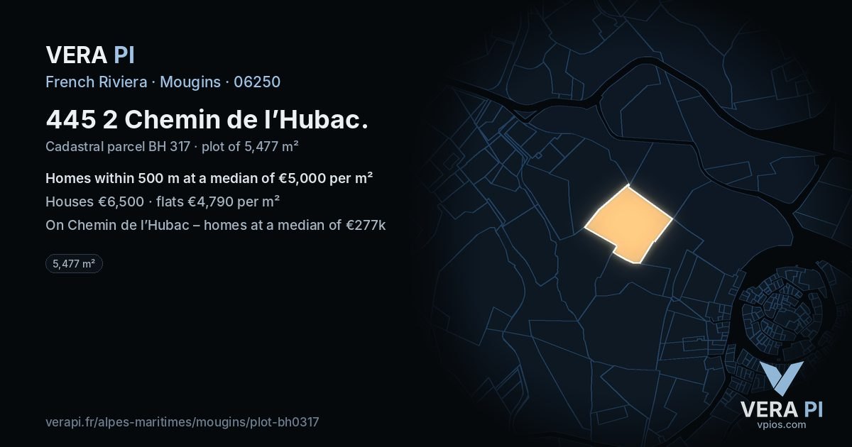 445 2 Chemin de l’Hubac, Mougins at night – the plot lit, the parcels around coloured by the prices near them
