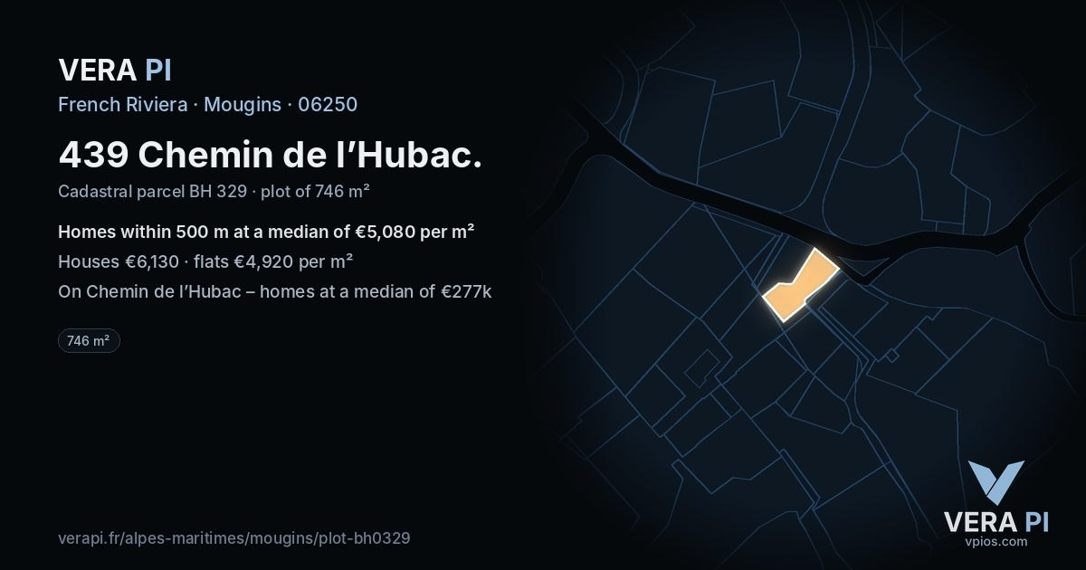 439 Chemin de l’Hubac, Mougins at night – the plot lit, the parcels around coloured by the prices near them