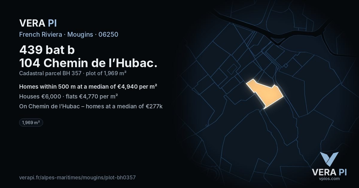 439 bat b 104 Chemin de l’Hubac, Mougins at night – the plot lit, the parcels around coloured by the prices near them