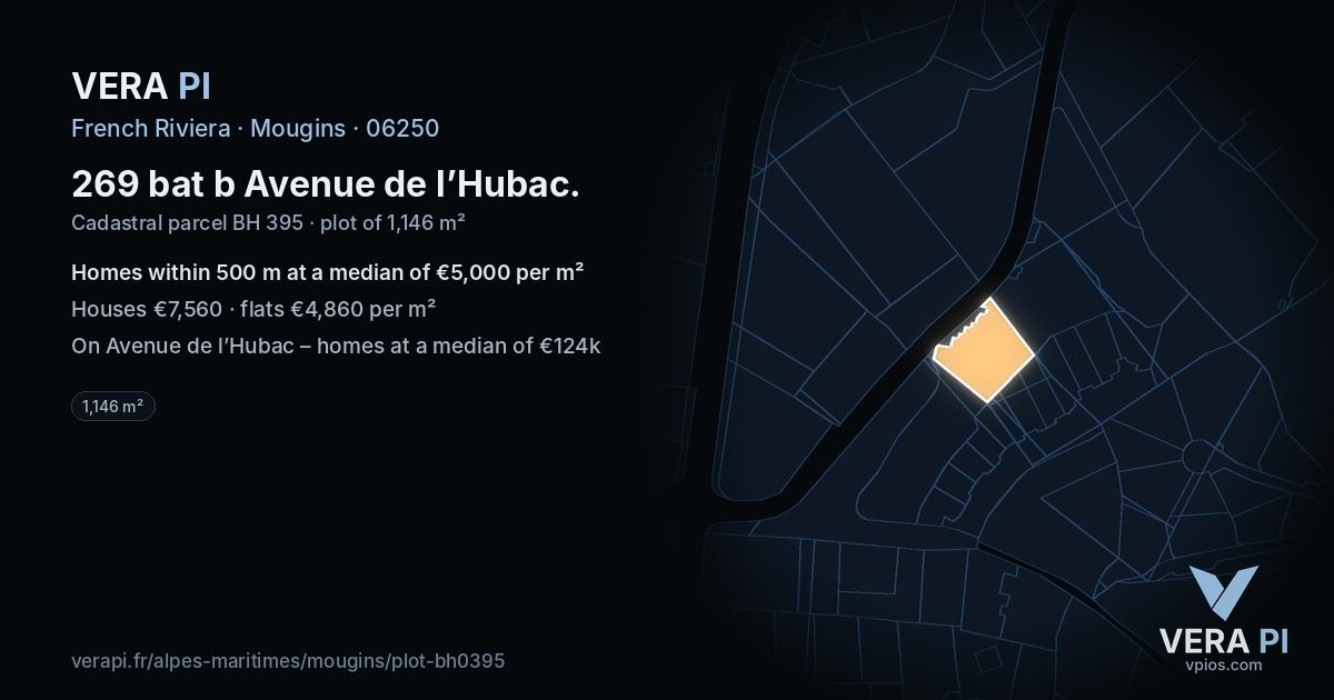 269 bat b Avenue de l’Hubac, Mougins at night – the plot lit, the parcels around coloured by the prices near them