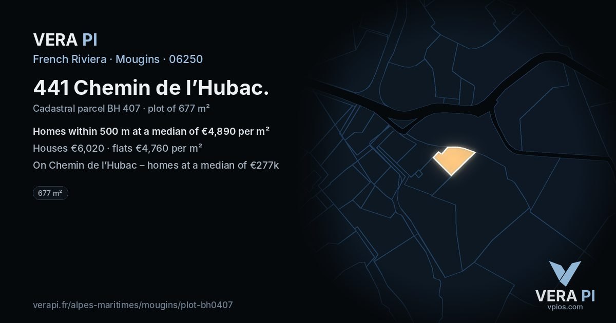 441 Chemin de l’Hubac, Mougins at night – the plot lit, the parcels around coloured by the prices near them