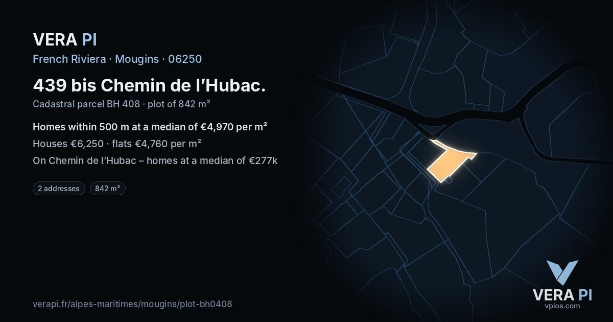 439 bis Chemin de l’Hubac, Mougins at night – the plot lit, the parcels around coloured by the prices near them