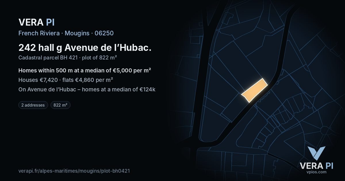 242 hall g Avenue de l’Hubac, Mougins at night – the plot lit, the parcels around coloured by the prices near them
