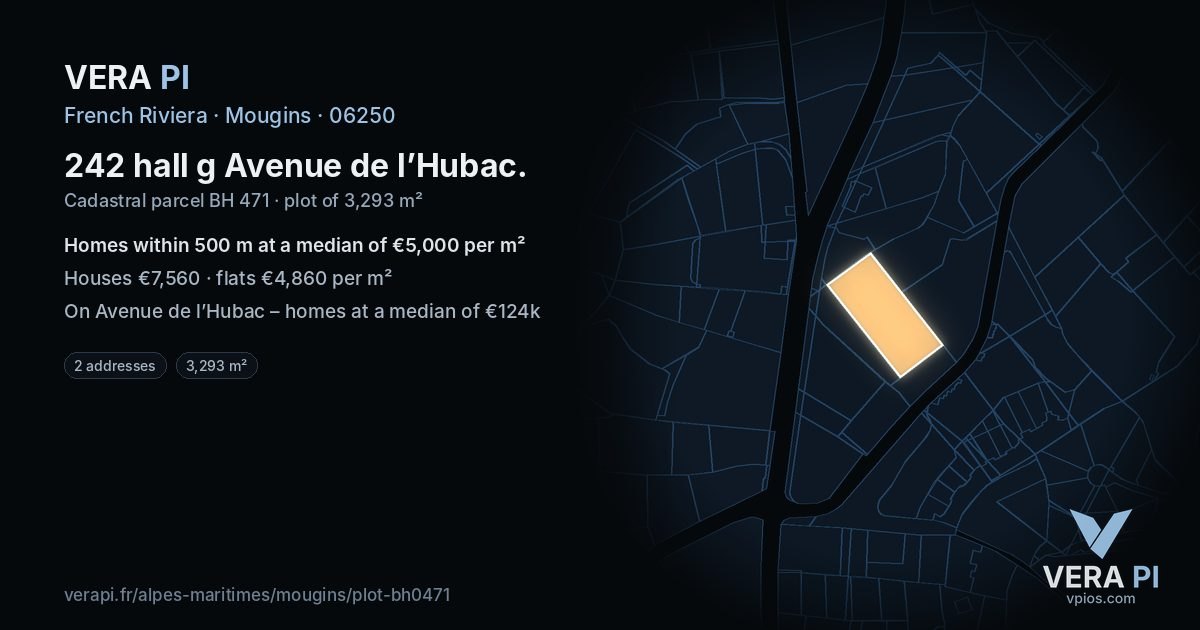 242 hall g Avenue de l’Hubac, Mougins at night – the plot lit, the parcels around coloured by the prices near them