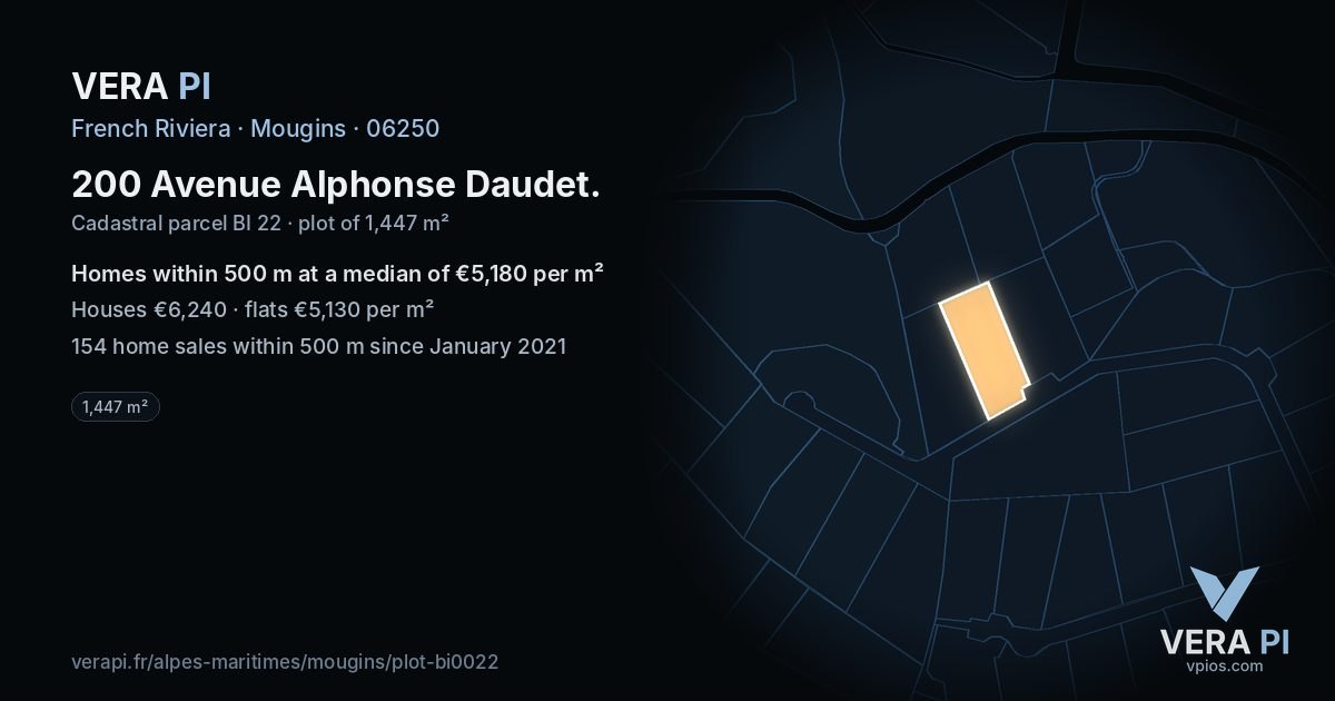 200 Avenue Alphonse Daudet, Mougins at night – the plot lit, the parcels around coloured by the prices near them