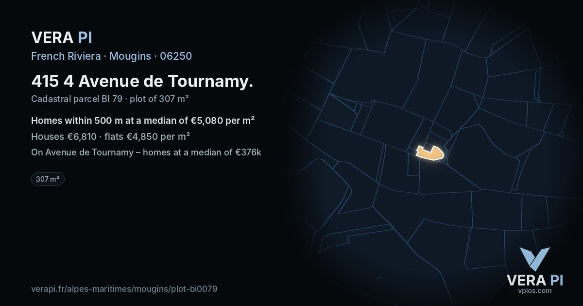 415 4 Avenue de Tournamy, Mougins at night – the plot lit, the parcels around coloured by the prices near them
