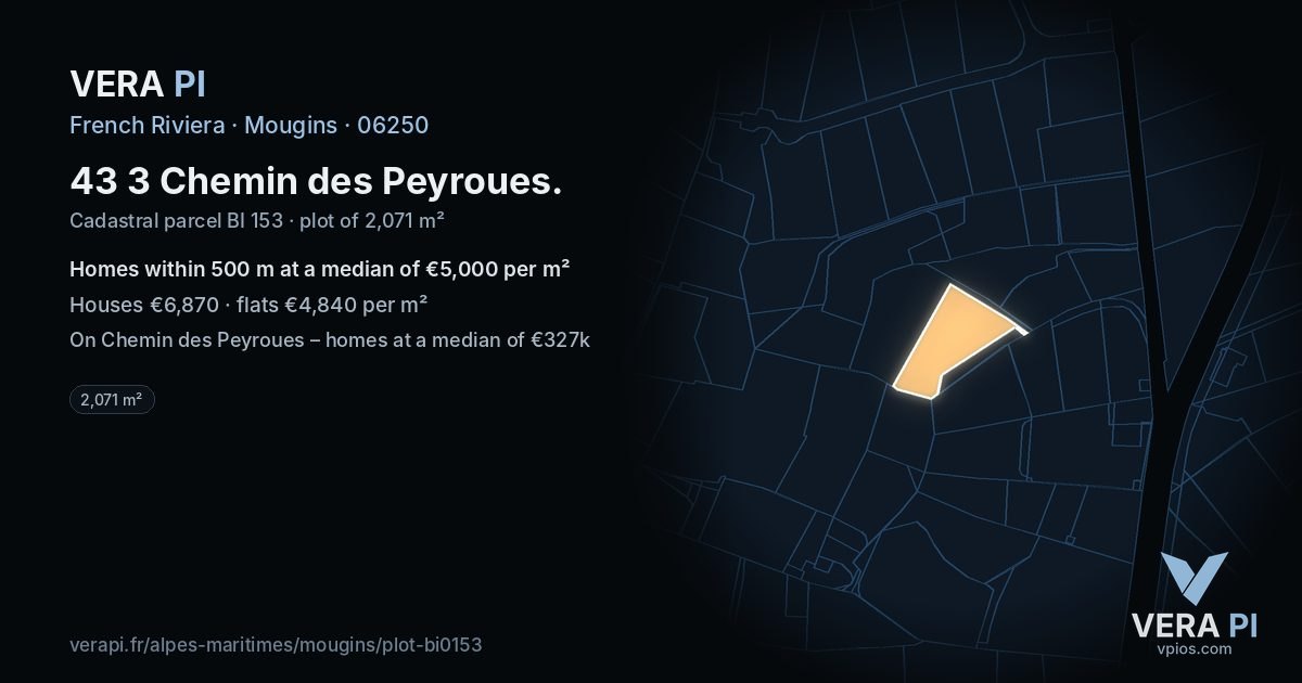 43 3 Chemin des Peyroues, Mougins at night – the plot lit, the parcels around coloured by the prices near them