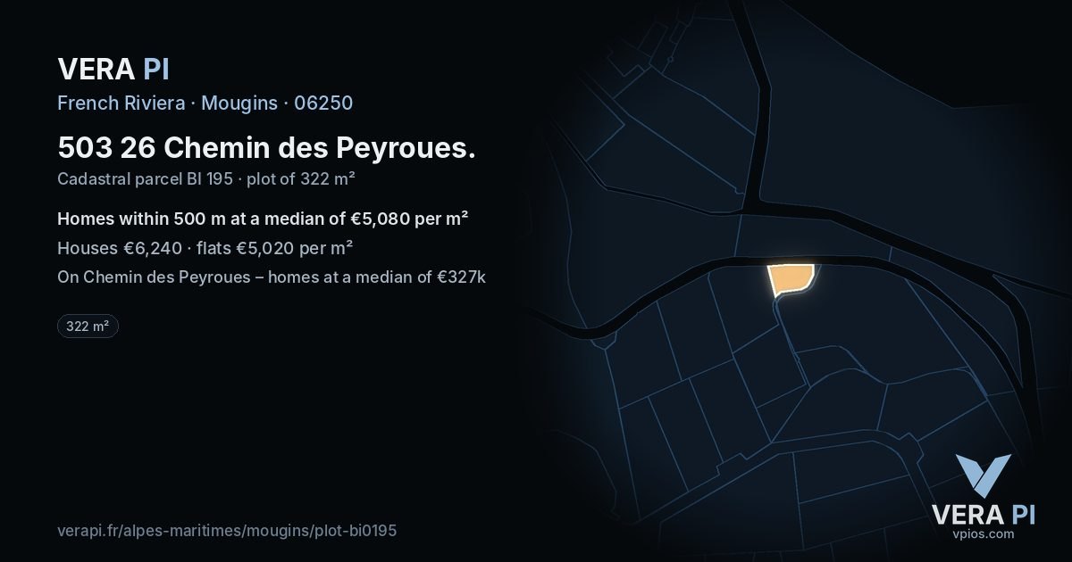 503 26 Chemin des Peyroues, Mougins at night – the plot lit, the parcels around coloured by the prices near them