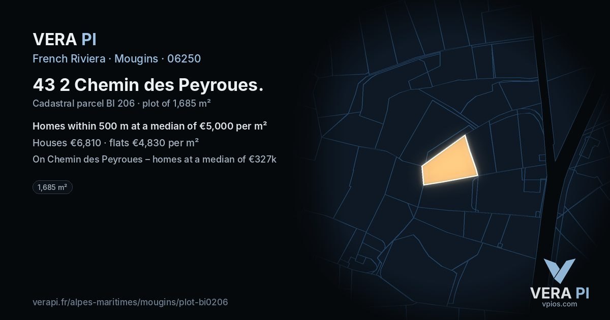 43 2 Chemin des Peyroues, Mougins at night – the plot lit, the parcels around coloured by the prices near them