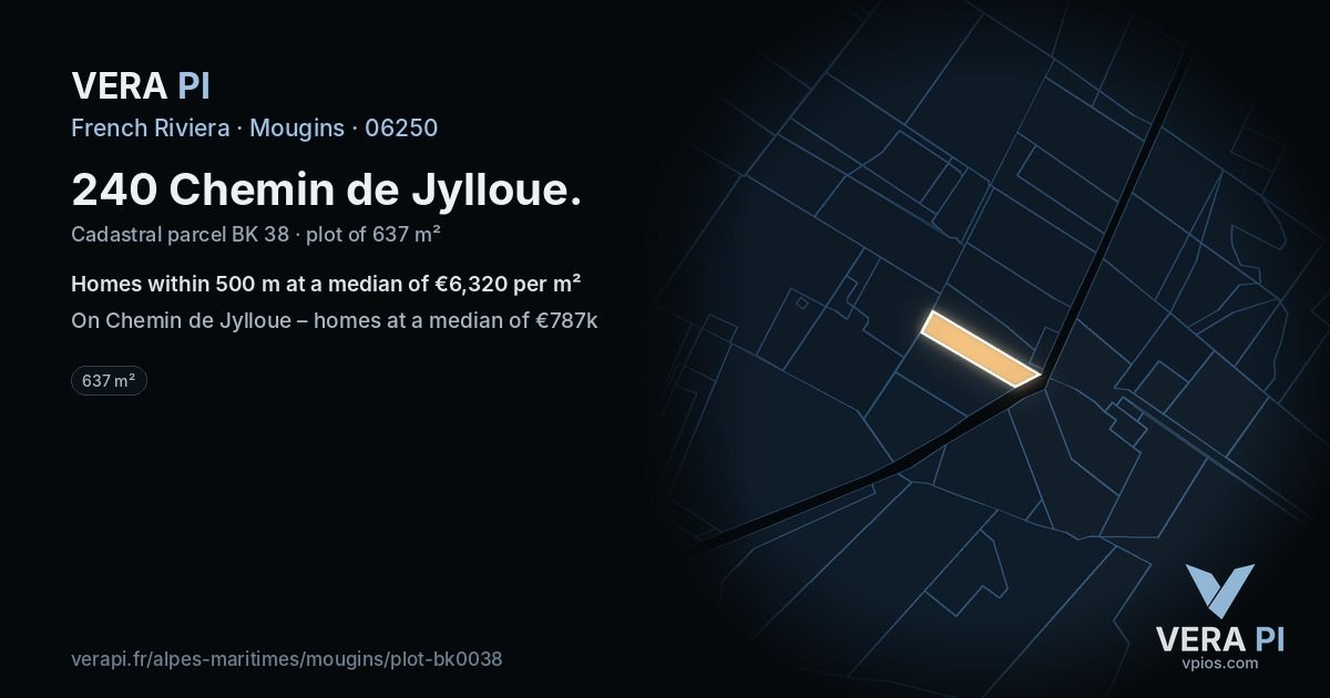 240 Chemin de Jylloue, Mougins at night – the plot lit, the parcels around coloured by the prices near them