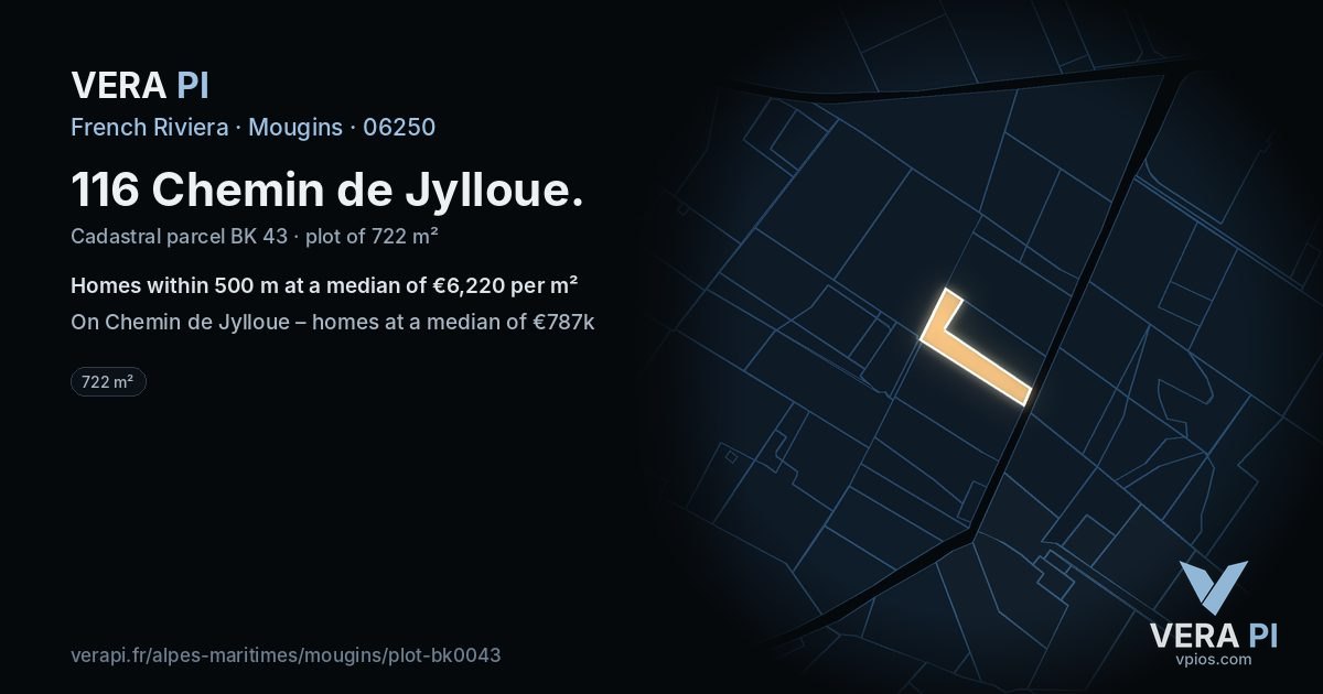 116 Chemin de Jylloue, Mougins at night – the plot lit, the parcels around coloured by the prices near them