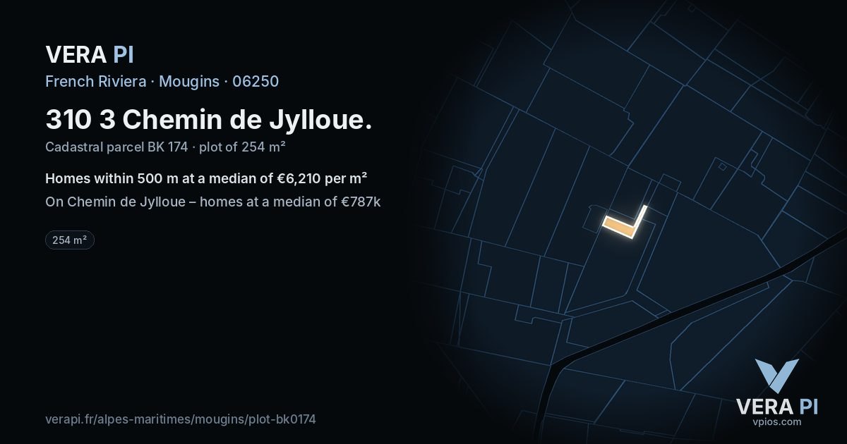 310 3 Chemin de Jylloue, Mougins at night – the plot lit, the parcels around coloured by the prices near them