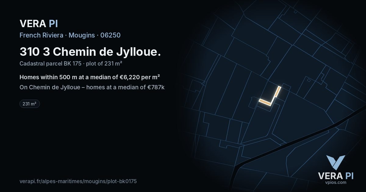 310 3 Chemin de Jylloue, Mougins at night – the plot lit, the parcels around coloured by the prices near them