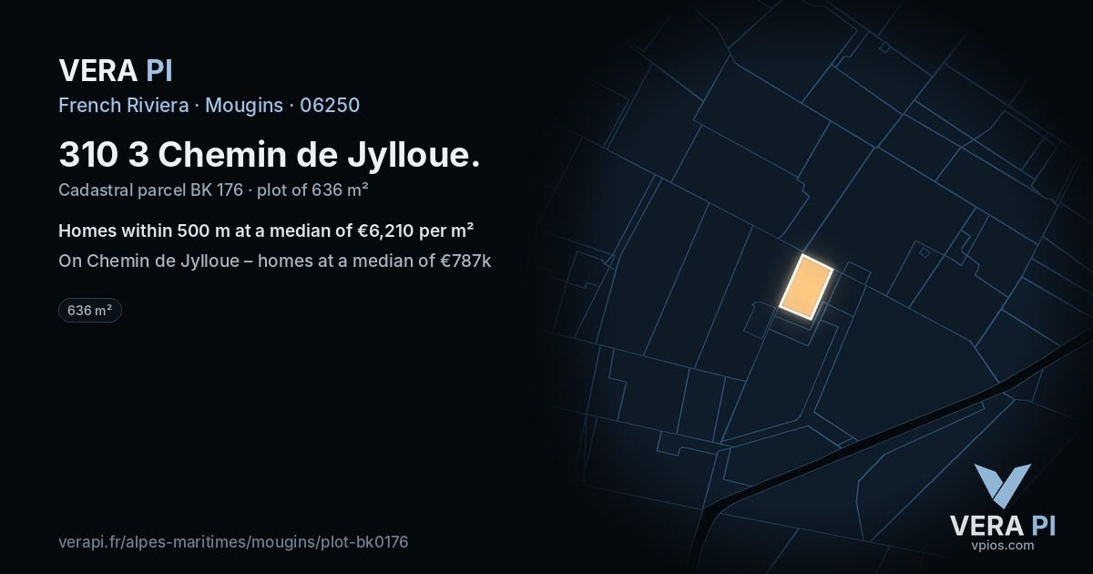 310 3 Chemin de Jylloue, Mougins at night – the plot lit, the parcels around coloured by the prices near them