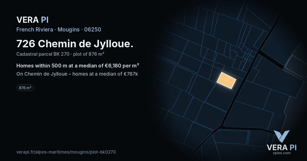 726 Chemin de Jylloue, Mougins at night – the plot lit, the parcels around coloured by the prices near them