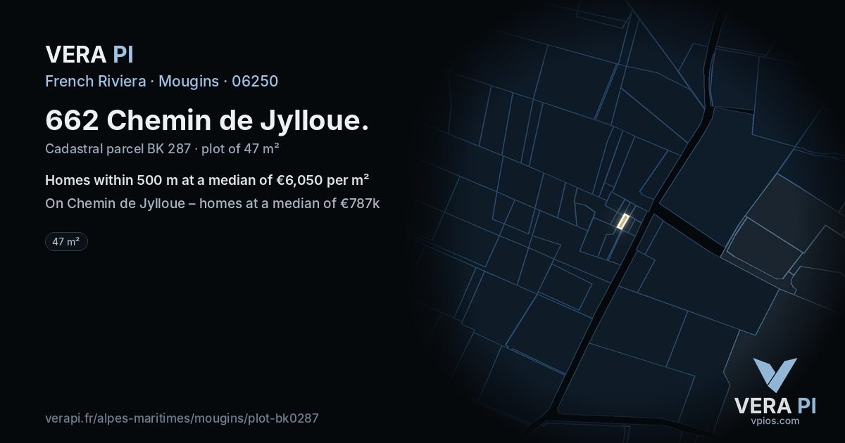 662 Chemin de Jylloue, Mougins at night – the plot lit, the parcels around coloured by the prices near them