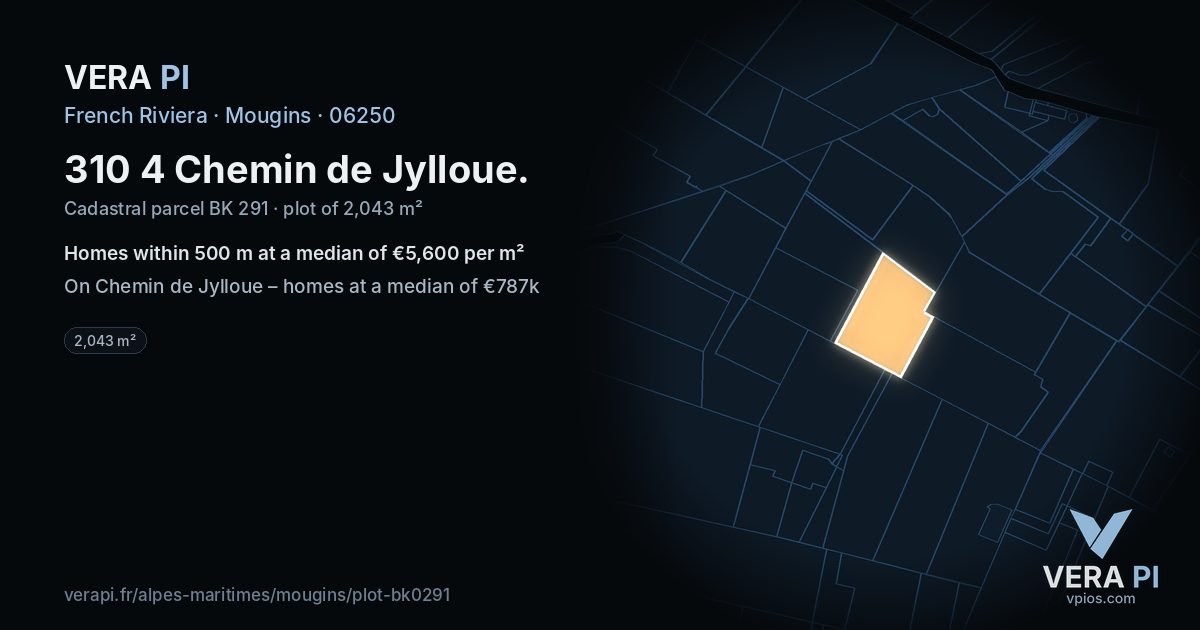 310 4 Chemin de Jylloue, Mougins at night – the plot lit, the parcels around coloured by the prices near them