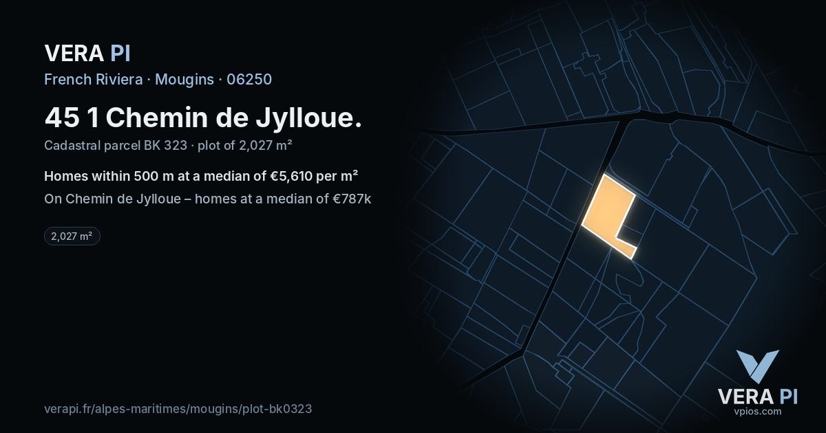 45 1 Chemin de Jylloue, Mougins at night – the plot lit, the parcels around coloured by the prices near them