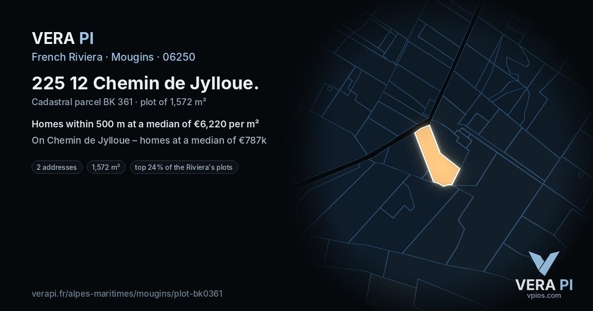 225 12 Chemin de Jylloue, Mougins at night – the plot lit, the parcels around coloured by the prices near them