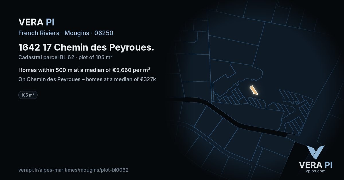 1642 17 Chemin des Peyroues, Mougins at night – the plot lit, the parcels around coloured by the prices near them