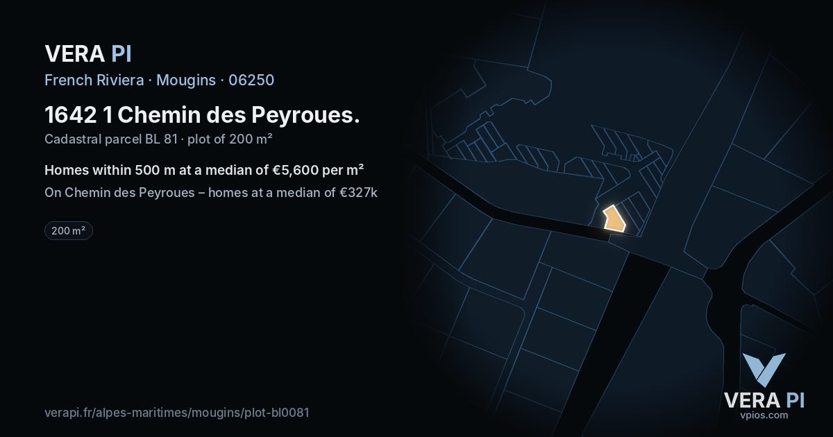 1642 1 Chemin des Peyroues, Mougins at night – the plot lit, the parcels around coloured by the prices near them