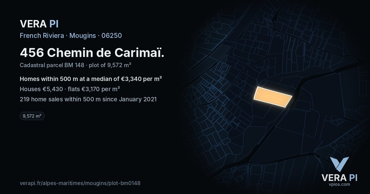 456 Chemin de Carimaï, Mougins at night – the plot lit, the parcels around coloured by the prices near them