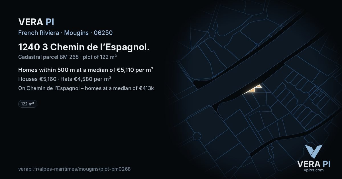 1240 3 Chemin de l’Espagnol, Mougins at night – the plot lit, the parcels around coloured by the prices near them