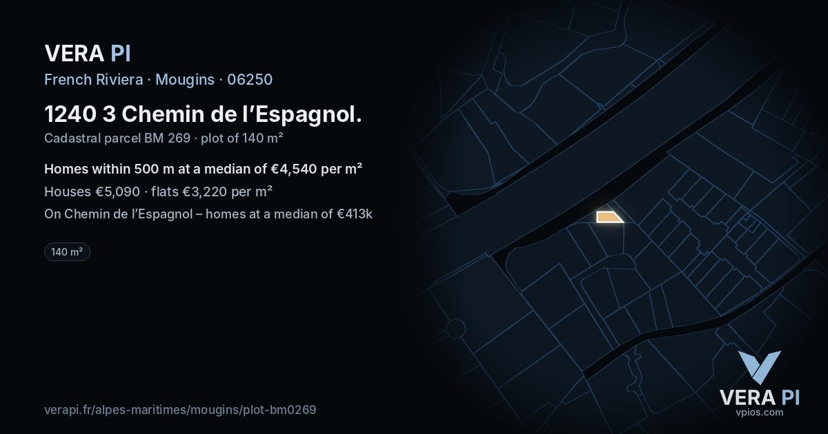 1240 3 Chemin de l’Espagnol, Mougins at night – the plot lit, the parcels around coloured by the prices near them