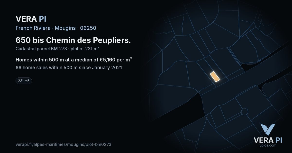 650 bis Chemin des Peupliers, Mougins at night – the plot lit, the parcels around coloured by the prices near them