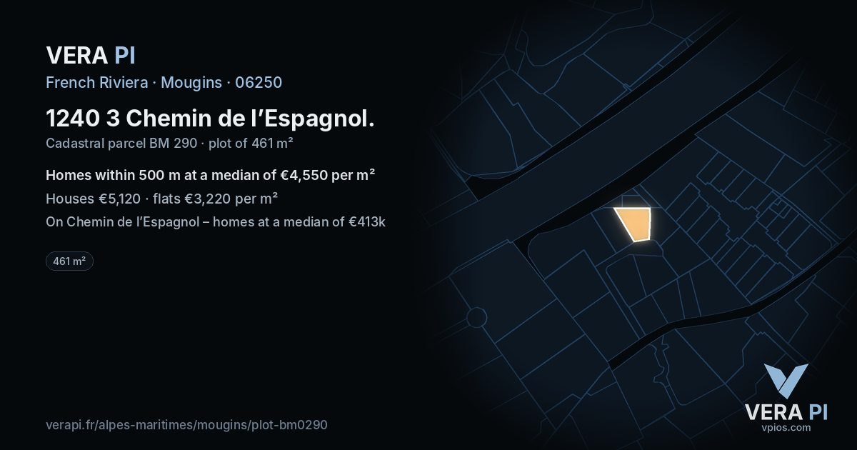 1240 3 Chemin de l’Espagnol, Mougins at night – the plot lit, the parcels around coloured by the prices near them