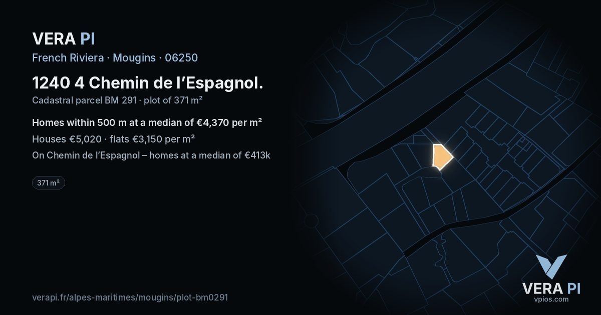 1240 4 Chemin de l’Espagnol, Mougins at night – the plot lit, the parcels around coloured by the prices near them