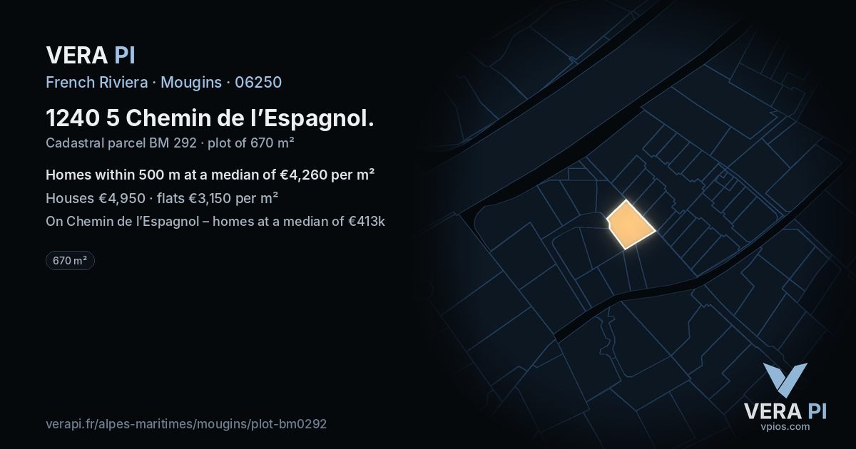 1240 5 Chemin de l’Espagnol, Mougins at night – the plot lit, the parcels around coloured by the prices near them