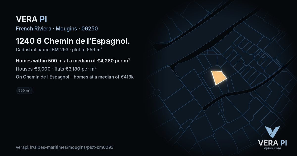 1240 6 Chemin de l’Espagnol, Mougins at night – the plot lit, the parcels around coloured by the prices near them