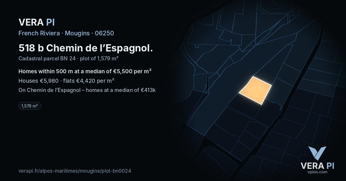 518 b Chemin de l’Espagnol, Mougins at night – the plot lit, the parcels around coloured by the prices near them