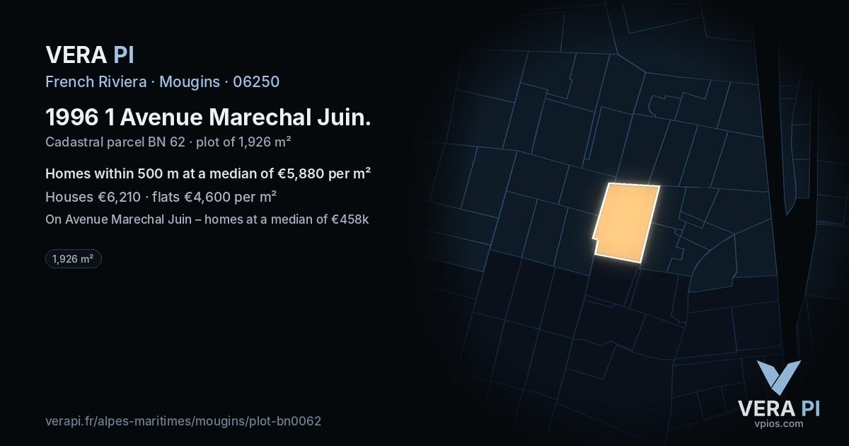 1996 1 Avenue Marechal Juin, Mougins at night – the plot lit, the parcels around coloured by the prices near them