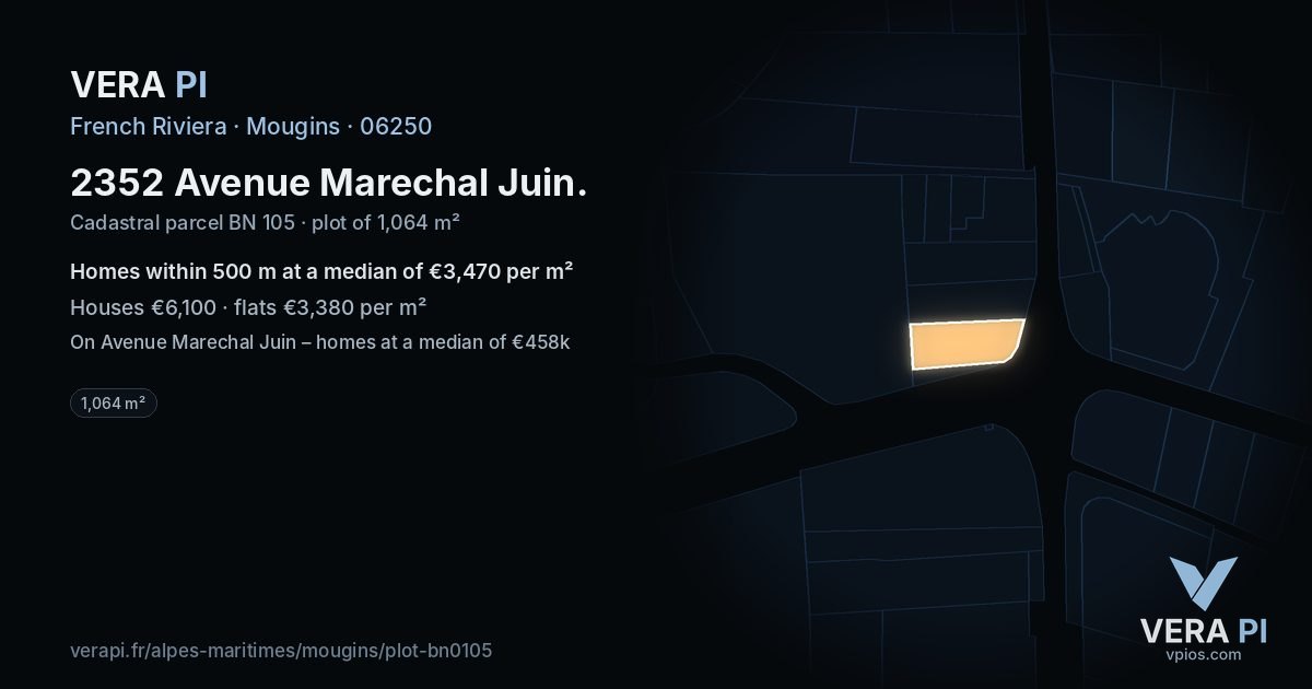 2352 Avenue Marechal Juin, Mougins at night – the plot lit, the parcels around coloured by the prices near them