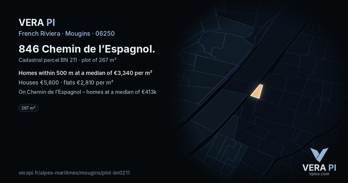 846 Chemin de l’Espagnol, Mougins at night – the plot lit, the parcels around coloured by the prices near them
