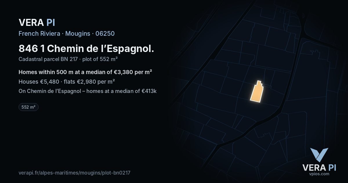 846 1 Chemin de l’Espagnol, Mougins at night – the plot lit, the parcels around coloured by the prices near them