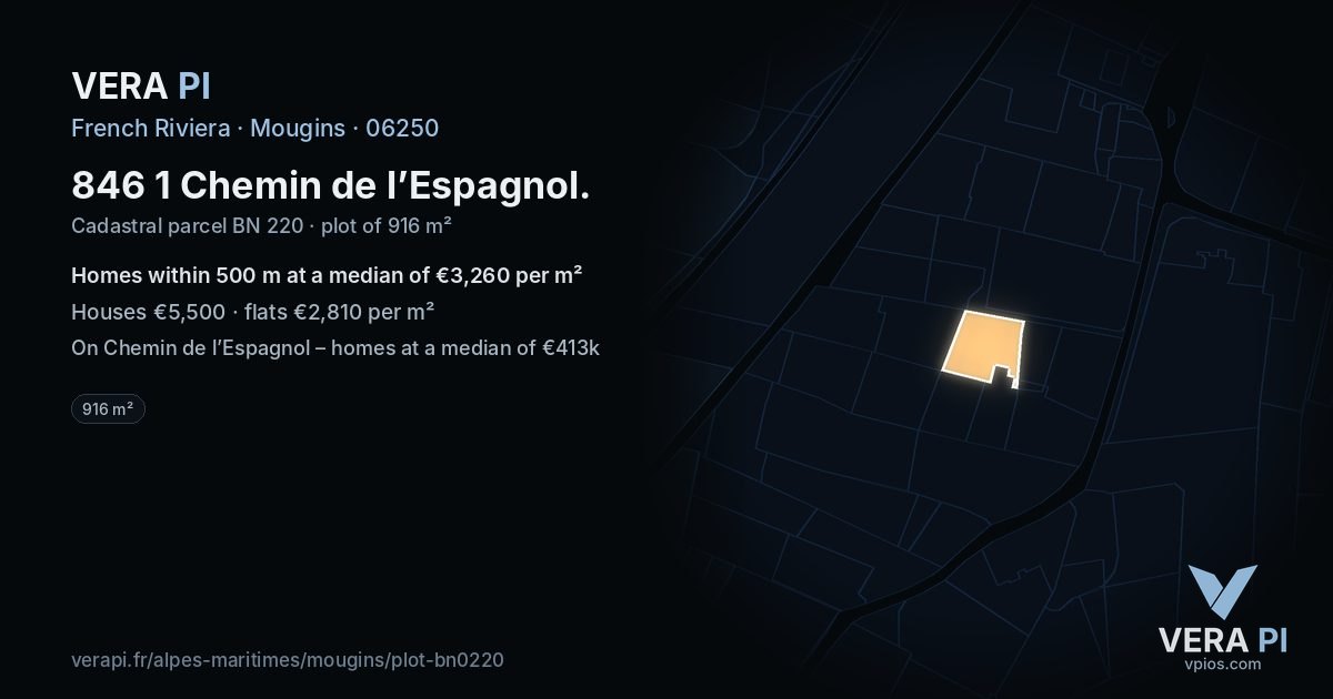 846 1 Chemin de l’Espagnol, Mougins at night – the plot lit, the parcels around coloured by the prices near them