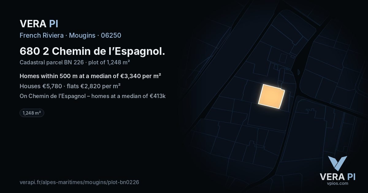 680 2 Chemin de l’Espagnol, Mougins at night – the plot lit, the parcels around coloured by the prices near them