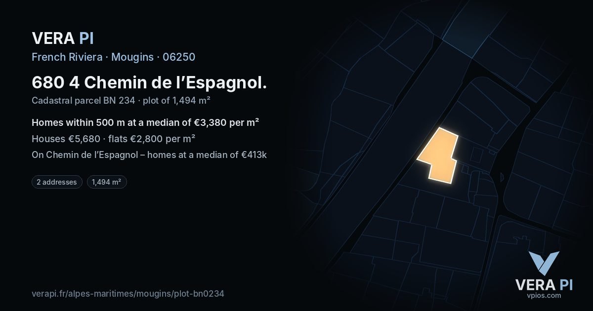 680 4 Chemin de l’Espagnol, Mougins at night – the plot lit, the parcels around coloured by the prices near them