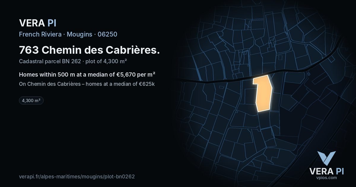 763 Chemin des Cabrières, Mougins at night – the plot lit, the parcels around coloured by the prices near them