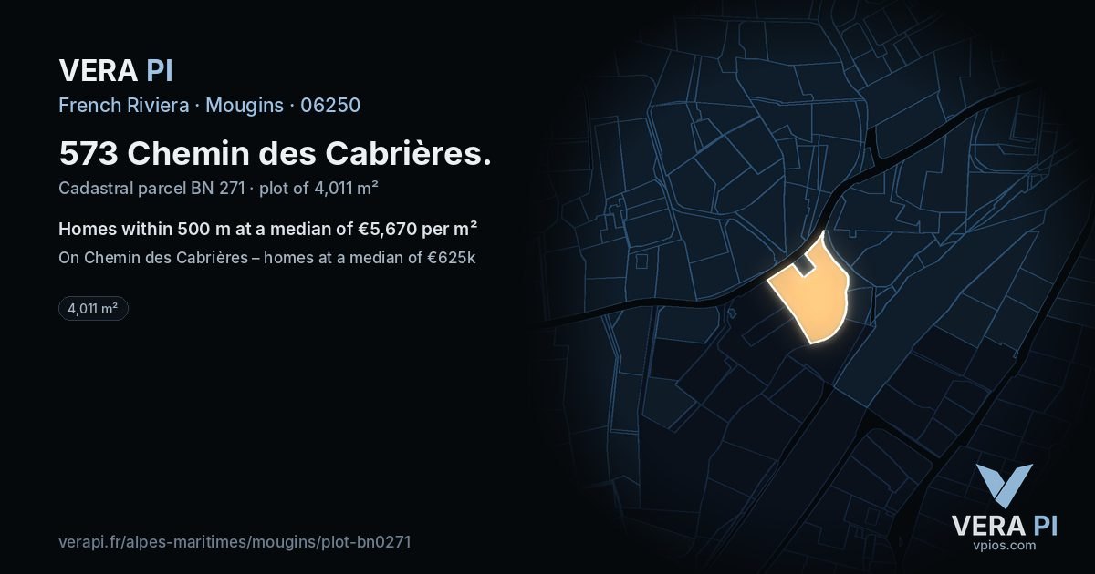 573 Chemin des Cabrières, Mougins at night – the plot lit, the parcels around coloured by the prices near them