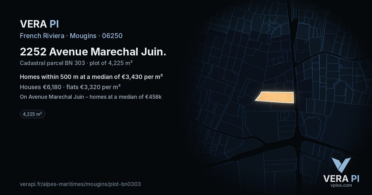 2252 Avenue Marechal Juin, Mougins at night – the plot lit, the parcels around coloured by the prices near them