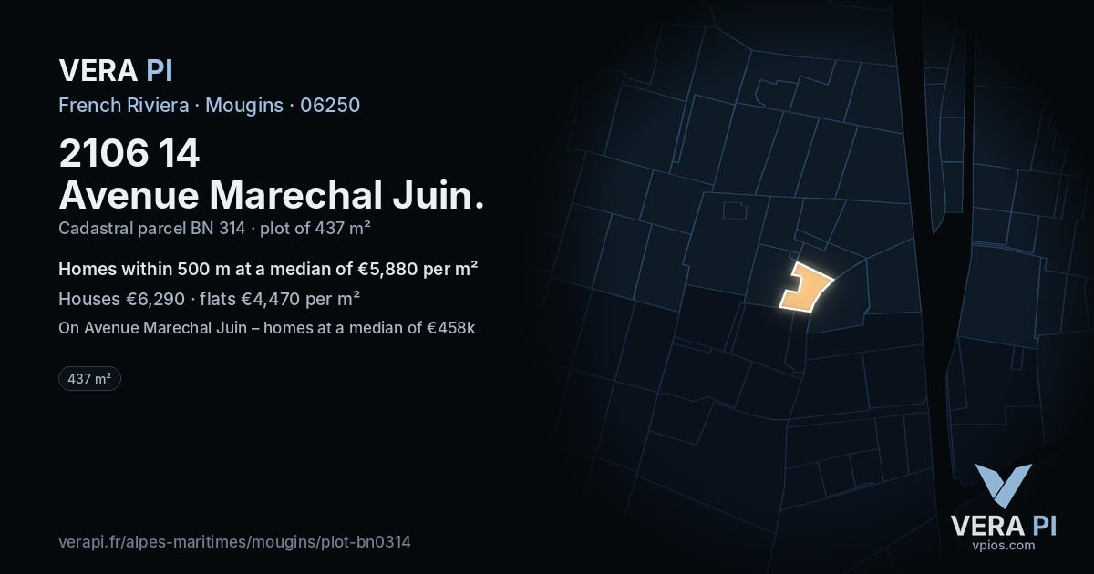2106 14 Avenue Marechal Juin, Mougins at night – the plot lit, the parcels around coloured by the prices near them