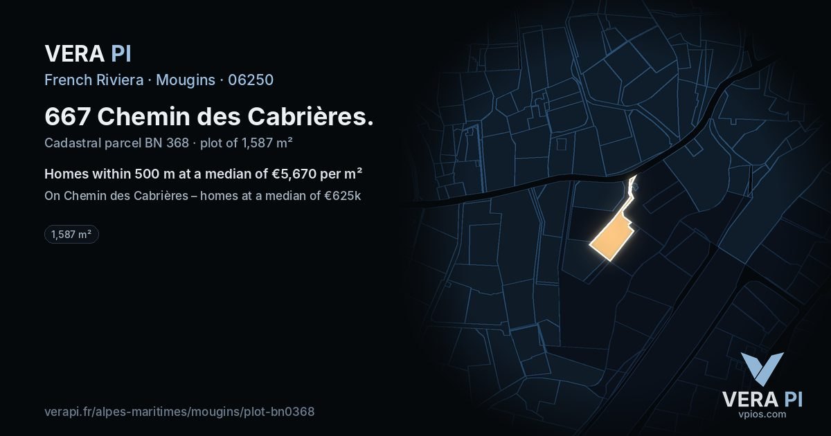667 Chemin des Cabrières, Mougins at night – the plot lit, the parcels around coloured by the prices near them