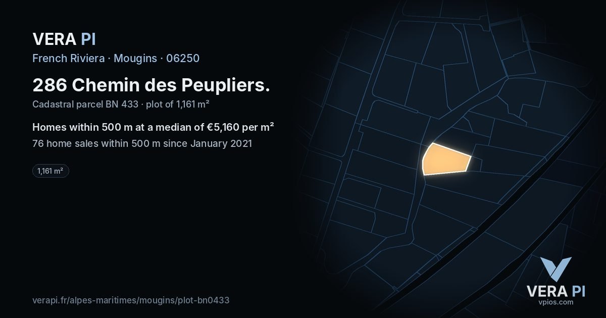 286 Chemin des Peupliers, Mougins at night – the plot lit, the parcels around coloured by the prices near them