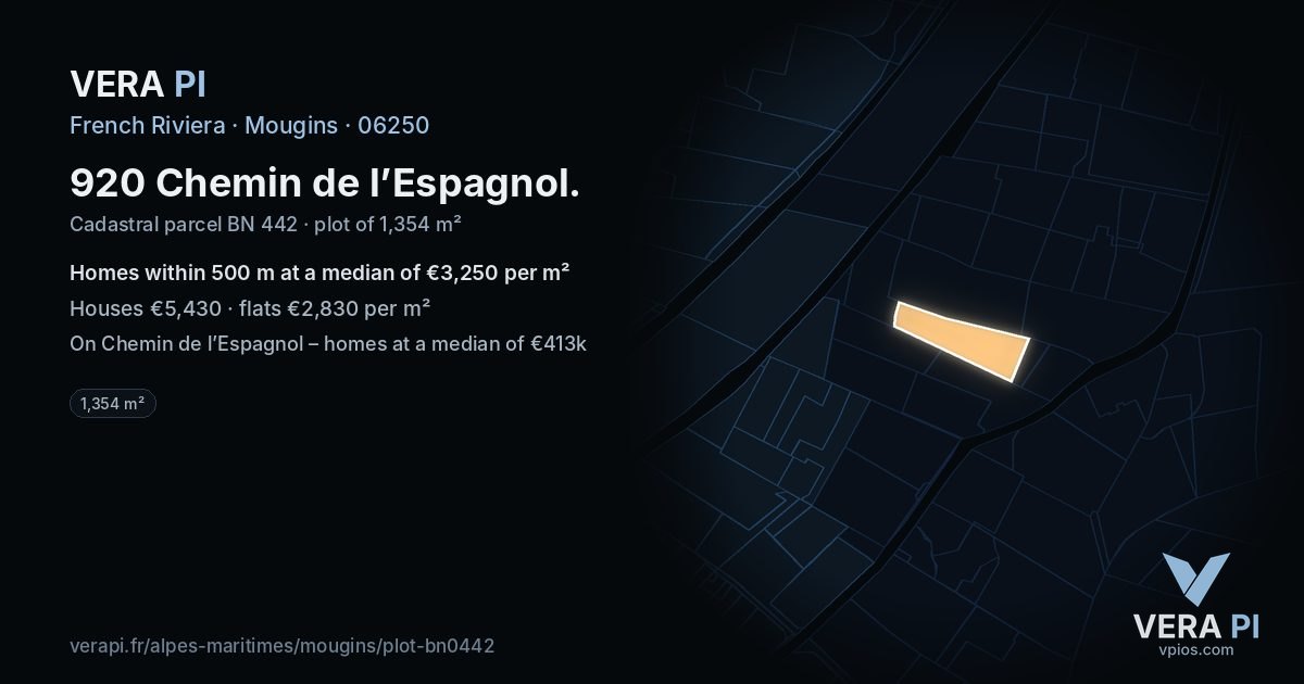 920 Chemin de l’Espagnol, Mougins at night – the plot lit, the parcels around coloured by the prices near them